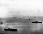 Carriers of the US Third Fleet at anchor in Ulithi Atoll, 4 November 1944.