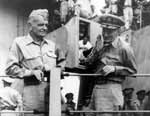 Admirals William "Bull" Halsey and John "Slew" McCain share a story aboard Missouri BB-63.