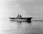 Enterprise CV-6 eases through calm seas, near Espiritu Santo, 13 April 1943.