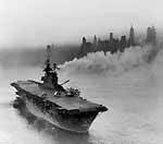 Enterprise CV-6 approaches New York City for the October 1945 Navy Day celebration.