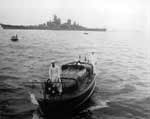 Admiral Halsey's barge, photographed from Tabberer DE-418, sometime in 1944-1945.