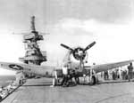 Preparing to catapult a Bombing Ten SBD from the flight deck of Enterprise CV-6.