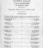 Boxing program for 17 August 1938, during Enterprise CV-6's shake-down cruise to Rio de Janeiro.