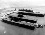 Four classes of US carriers which won the Pacific War: Alameda, California, September 1945.