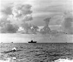 Air Group 10 planes circle to land on Enterprise CV-6 at the Battle of Santa Cruz, 26 October 1942.