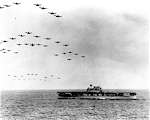 Planes from Enterprise CV-6 overfly her in formation, some time in 1941.