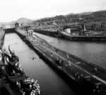 Interesting view of Panama Canal locks, photographed from Enterprise CV-6's island.