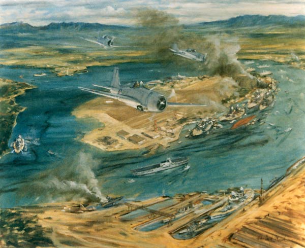 John Charles Roach depicts Enterprise's return to Pearl Harbor, 8 December 1941.