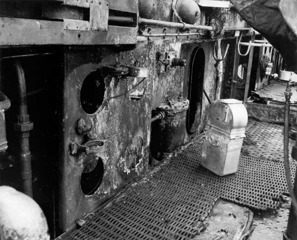 Fire damage to Battery Six (.50-Calibre) caused by enemy air attack, 1 February 1942.