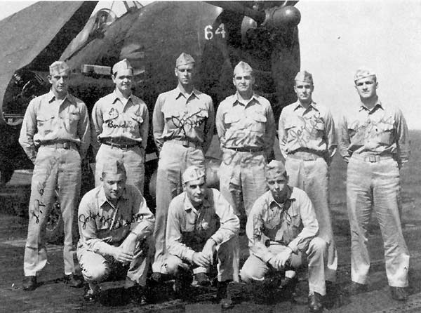 Somewhat blurry photo of pilots of VF(N)-78 aboard Enterprise, 1944.