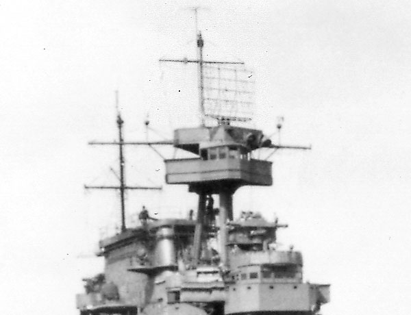 View of Enterprise's upper island, taken while the ship was in Pearl Harbor in April 1942.