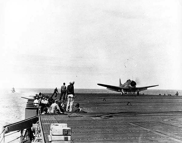 A Scouting Six SBD returns from a search as Task Force 16 closes on Japan, 17 April 1942.