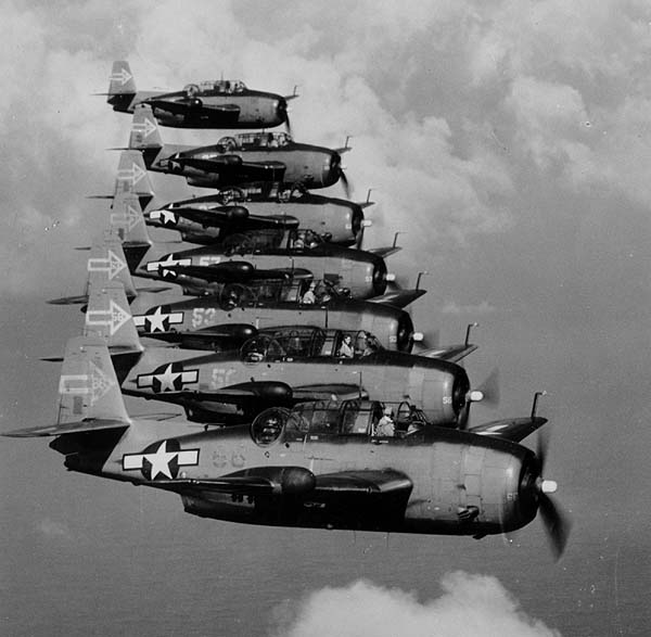 Night Air Group 90 Avengers in formation, January 1945.