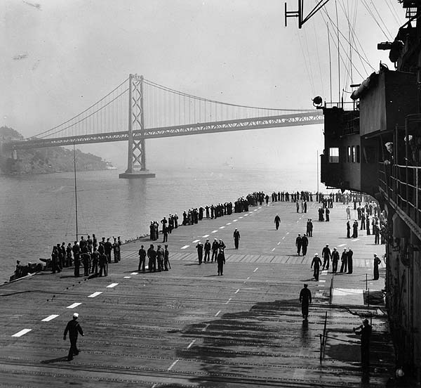 Enterprise CV-6 entering San Francisco Bay, 15 September 1945.