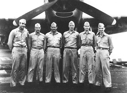 CDR William I. Martin and Air Group 90 staff aboard Enterprise CV-6, 1945.