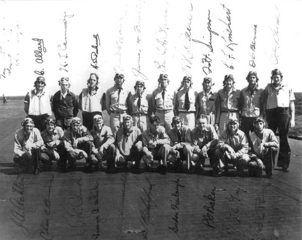 Signed photograph of officers and pilots of VF-2, taken 19 December 1941 aboard Lexington CV-2.