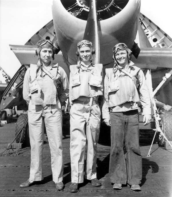 LT Russell F. Kippen (center) and his VT-10 air crew, in spring 1944.