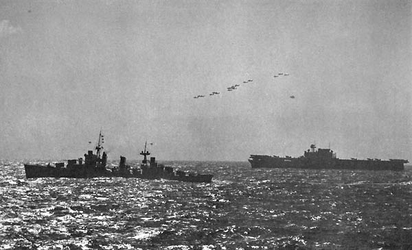 Enterprise CV-6 and an accompanying destroyer in Fleet Problem XX, February 1939.