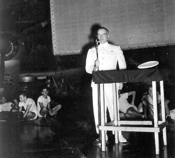 Vice Admiral Halsey addresses the men and officers of Enterprise CV-6, 25 September 1941.