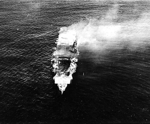 The Japanese carrier Hiryu shortly before sinking the morning of 5 June 1942.