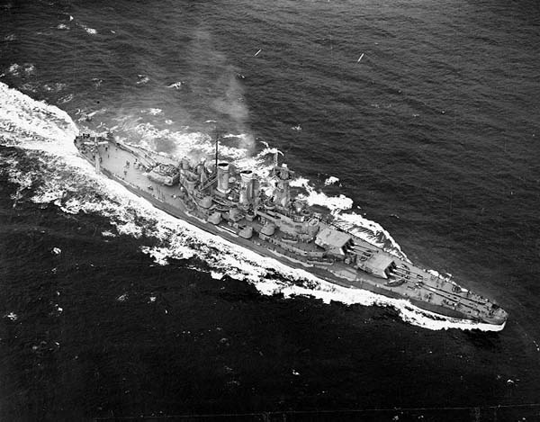 USS North Carolina BB-55, at sea off the U.S. East Coast in April 1942.