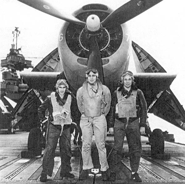 Ensign Knox O. Scott and his VT(N)-90 air crew, in spring 1945.