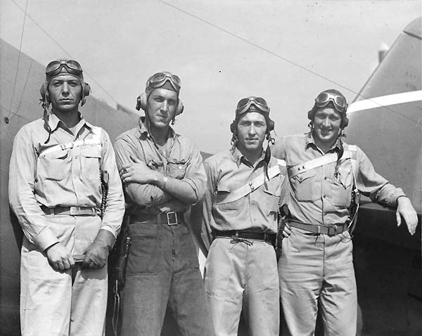 Four Fighting Six pilots, shortly after the August 1942 landings on Guadalcanal.