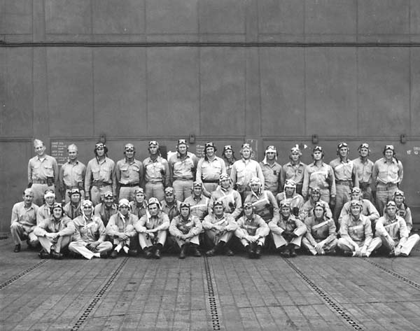 Pilots of Fighting Squadron Six aboard Enterprise CV-6, late July or August 1942.