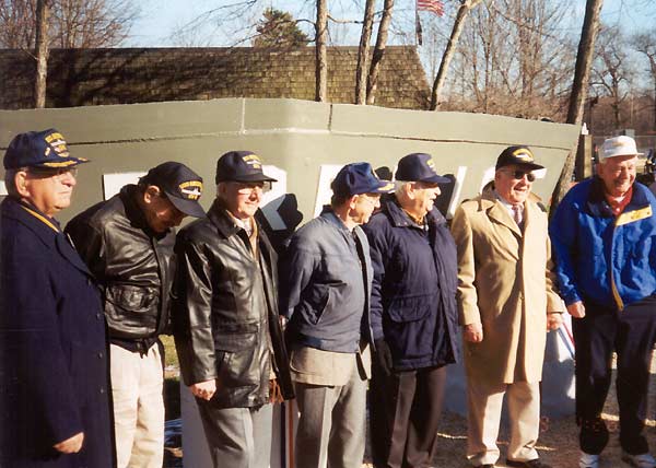 Some of the eleven Enterprise CV-6 crewmembers to attend the stern plate dedication ceremony.