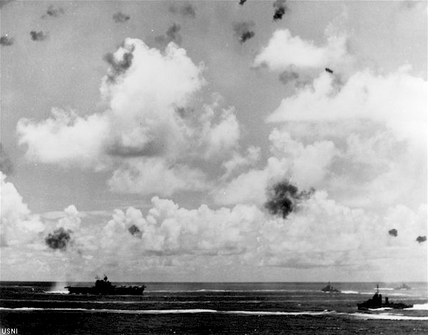 Task Force 16 turns back on course after an enemy attack, 26 October 1942.