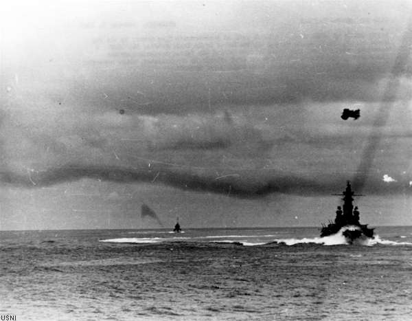 "Battleship 'X'" - the fast battleship USS South Dakota - in action during the Battle of Santa Cruz.