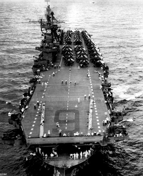 USS Enterprise CV-6 approaches the Panama Canal, enroute to New York City, October 1945.